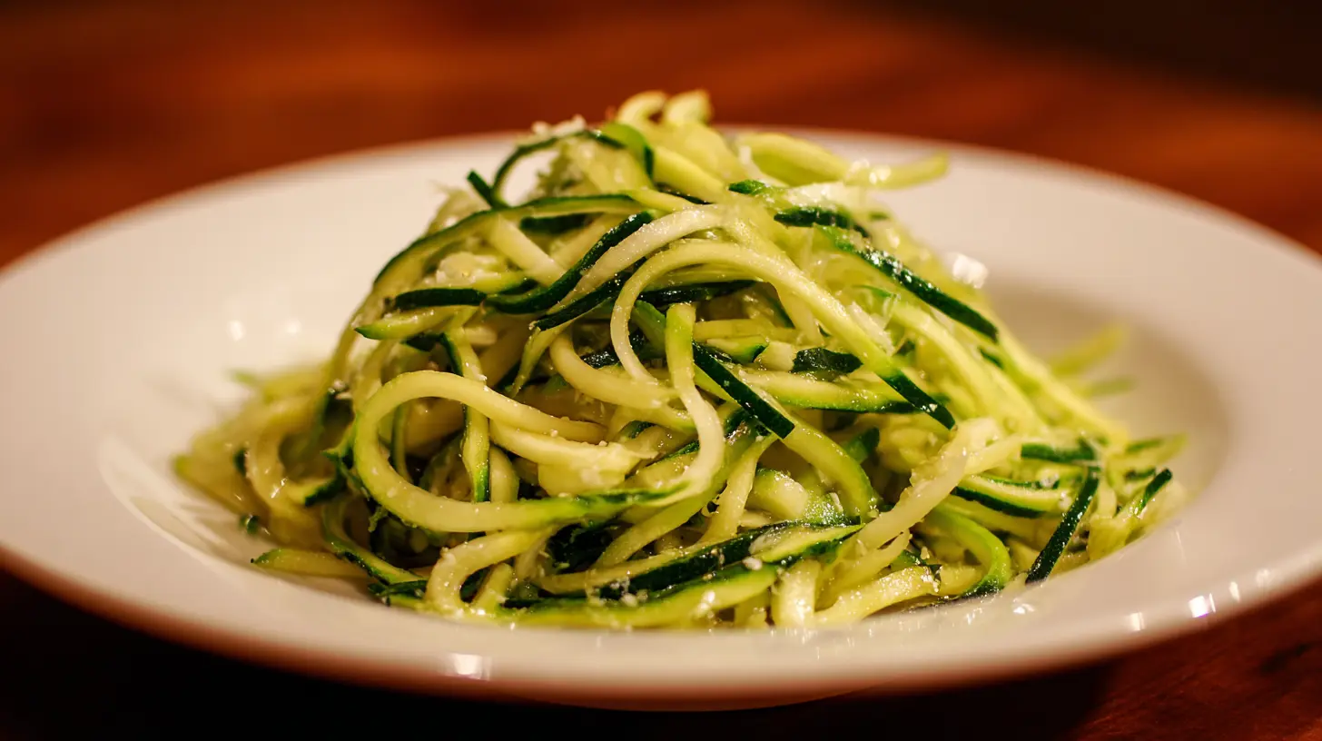 A vibrant bowl of fresh green Zucchini Noodles ready to be served.