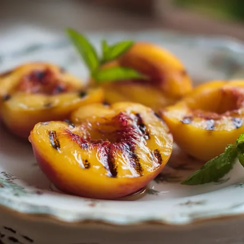Grilled peaches drizzled generously with golden honey