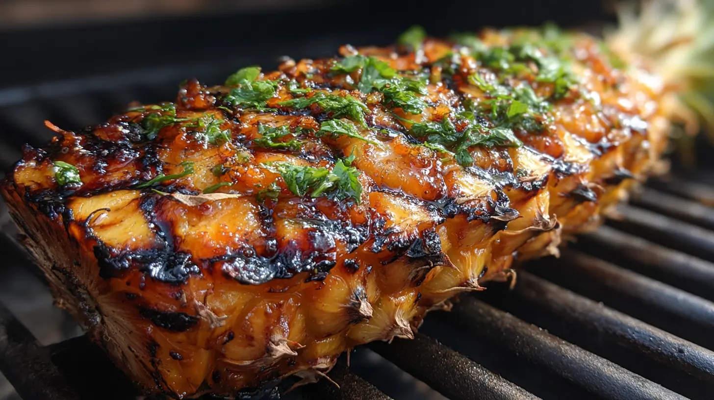 Close-up of grilled pineapple with grill marks