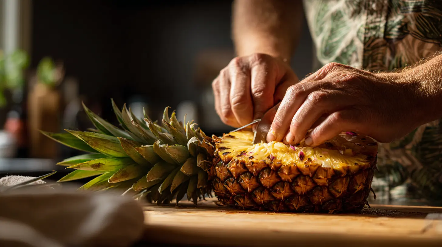 Grilled pineapple slices on a wooden board