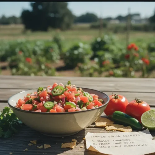 A bowl of vibrant homemade salsa with fresh ingredients