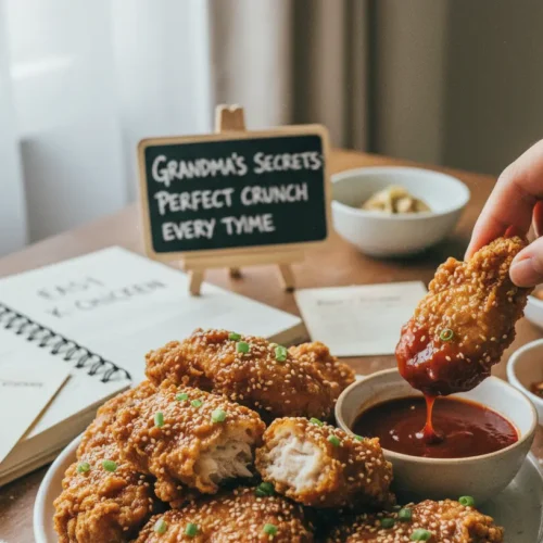A plate of golden brown Korean fried chicken with a glossy sauce.