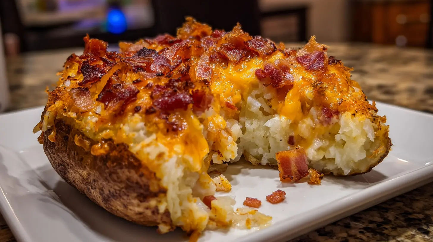 Loaded baked potato with cheese and bacon