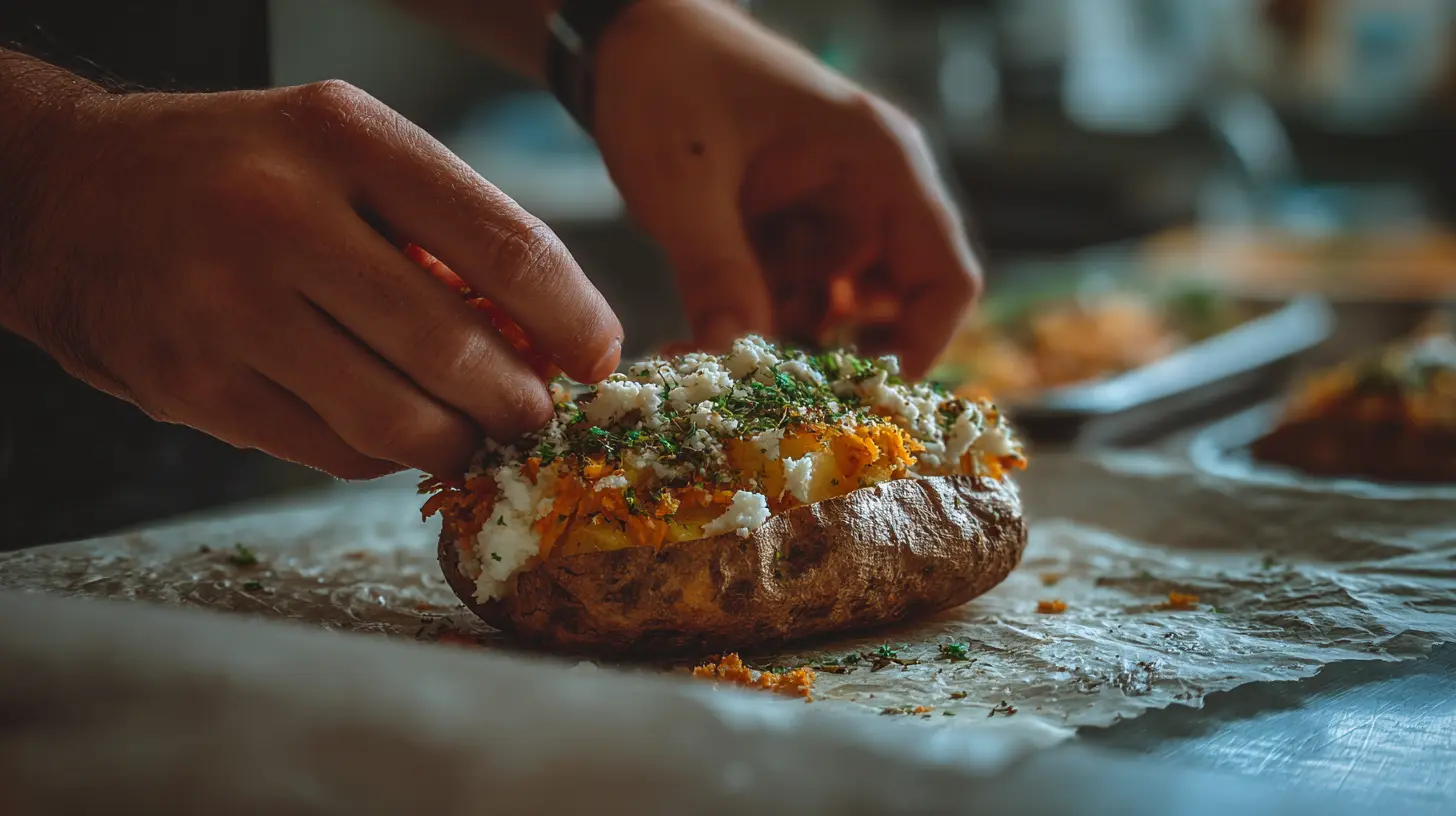 Loaded baked potato with cheese and bacon