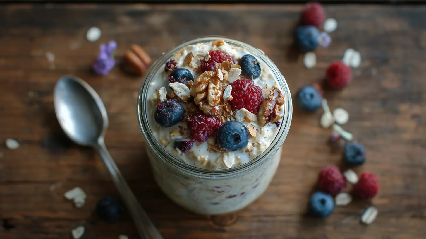 A bowl of wholesome overnight oats, ready to eat.