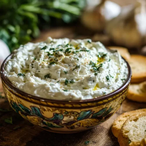 A bowl of savory clam dip with crackers on the side