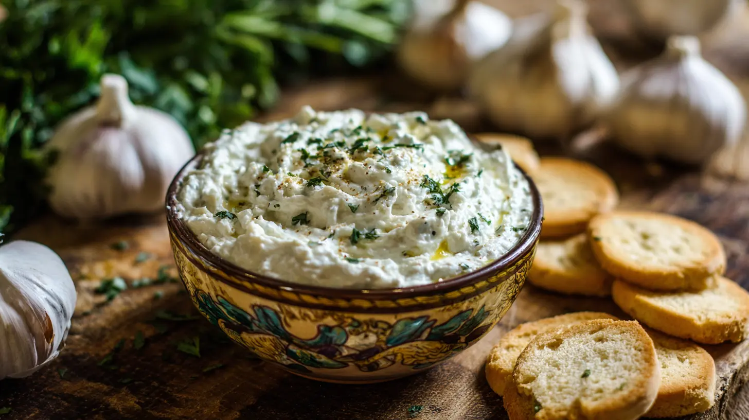A bowl of savory clam dip with crackers on the side