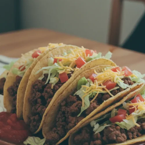 Delicious ground beef tacos with fresh toppings