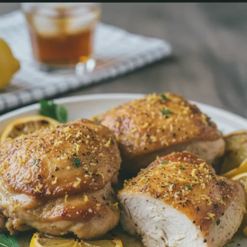 A serving of savory lemon pepper chicken, perfectly seasoned and cooked.