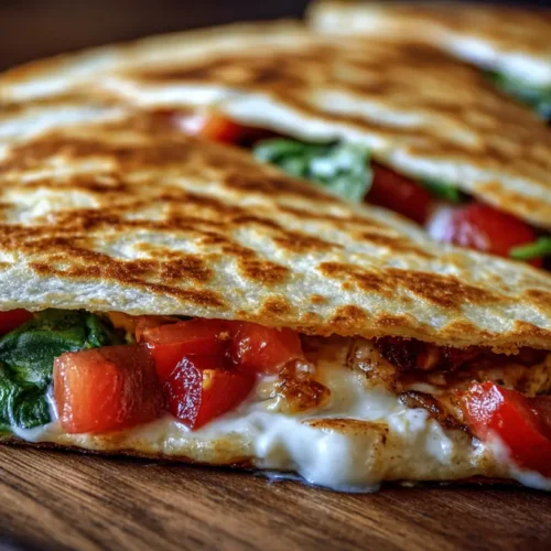 A golden-brown quesadilla filled with melting cheese, cut in triangles.