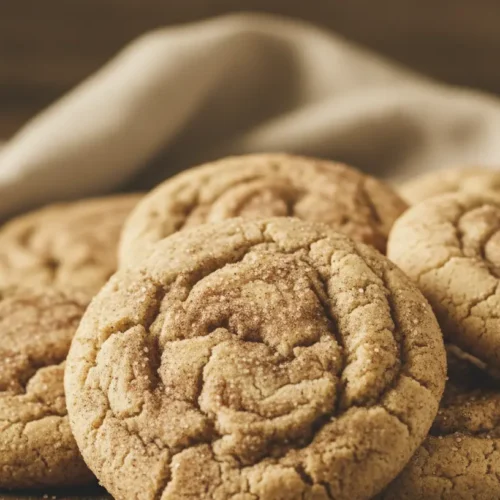 Freshly baked snickerdoodle cookies, soft and golden with cinnamon sugar.