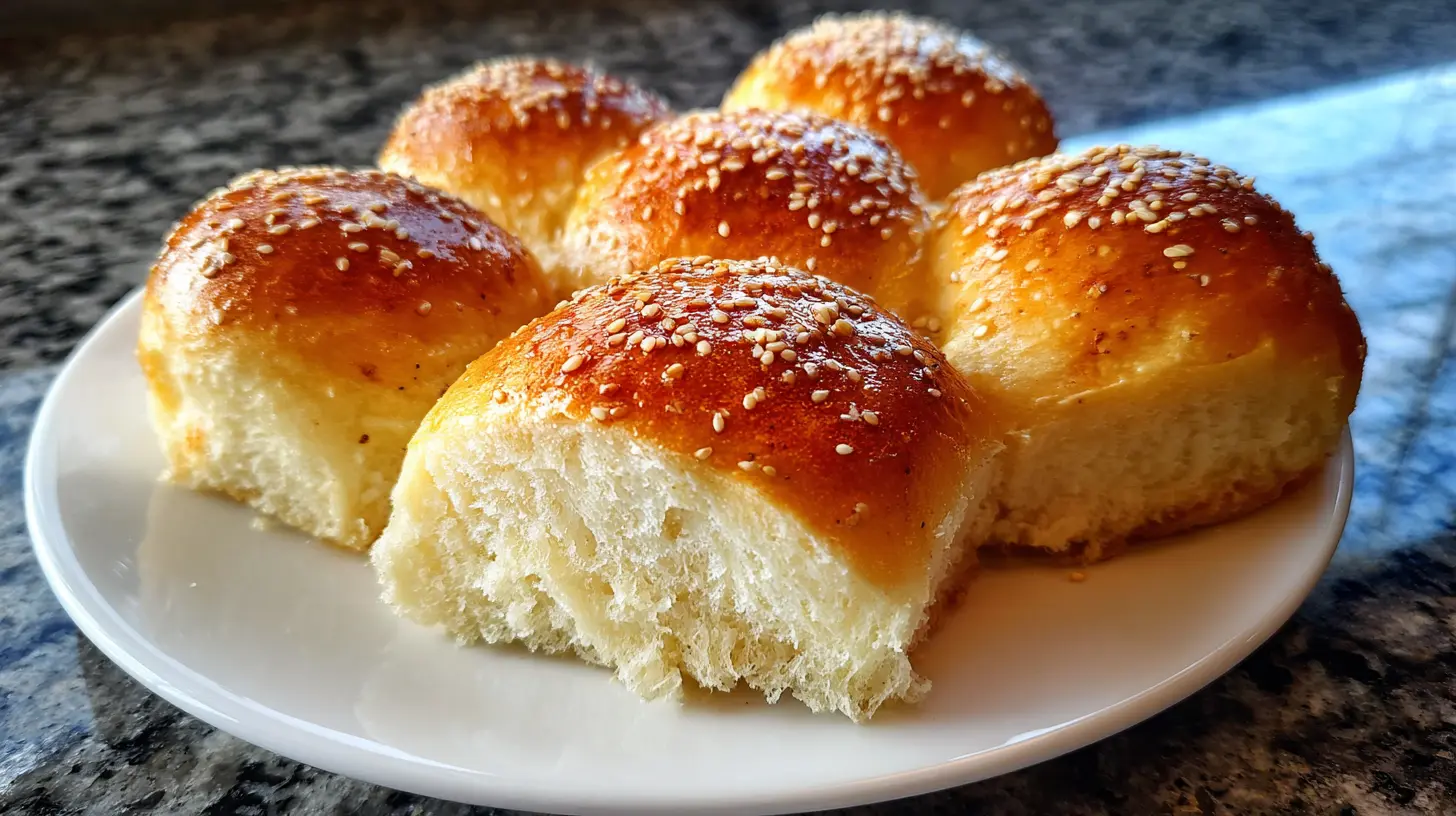 Close-up of soft dinner rolls with butter