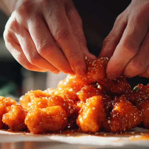 A plate of savory teriyaki chicken garnished with sesame seeds and green onions