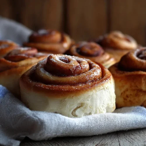 A plate stacked with warm, homemade cinnamon rolls drizzled with white icing.