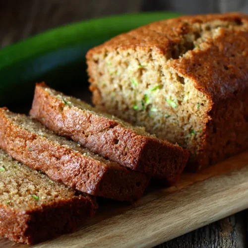 A freshly baked loaf of zucchini bread cooling on a wire rack.